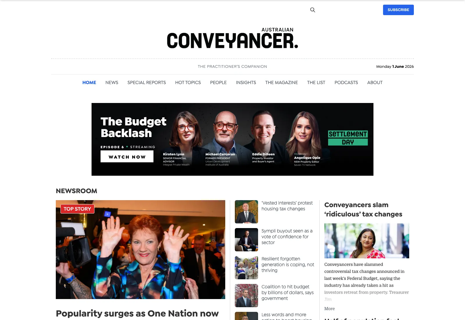 Australian Conveyancer homepage showing the magazine brand carried into a web publication for the conveyancing industry.