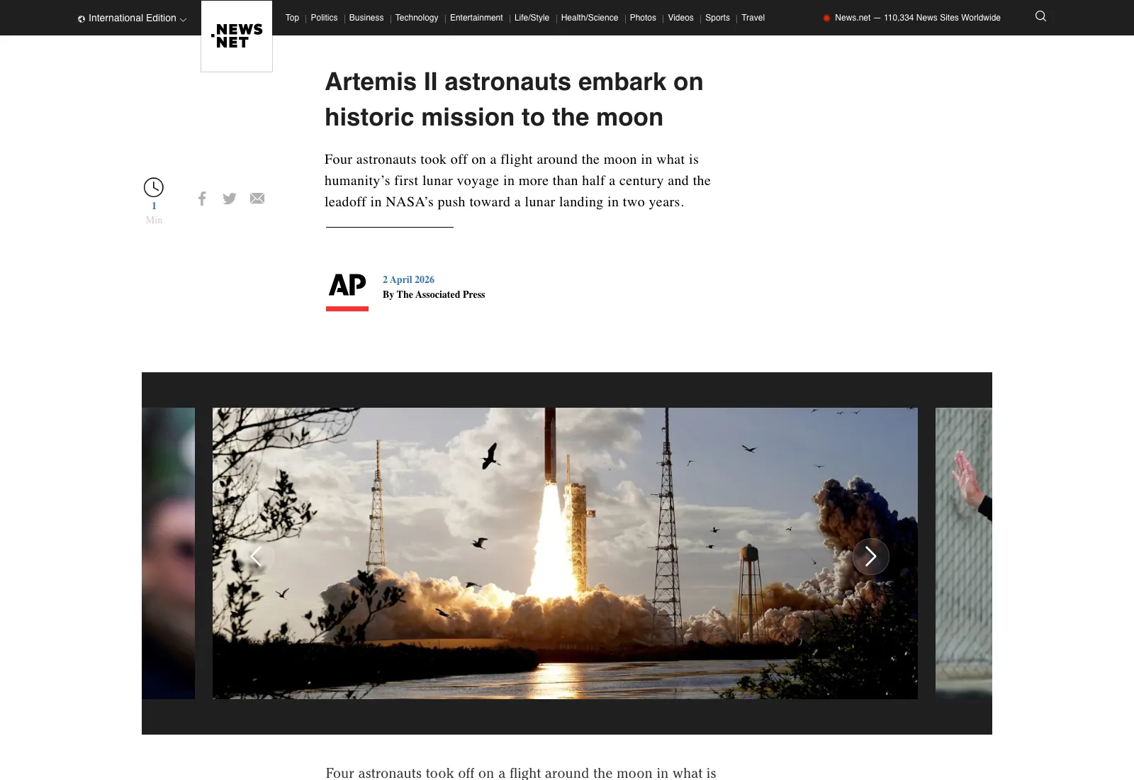 A News.net article page with an Associated Press byline and a full-width image.