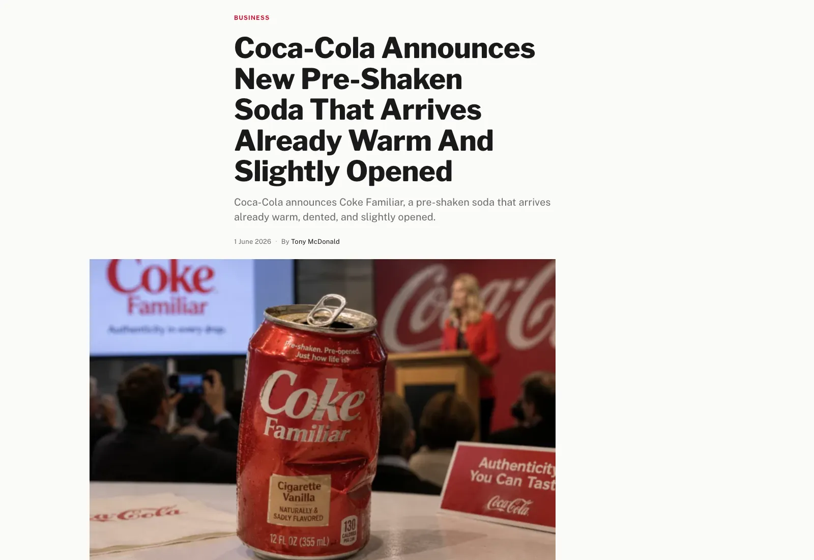 A VanFLIP story page with a bold headline, section kicker, byline and full-width image, showing the article reading design.